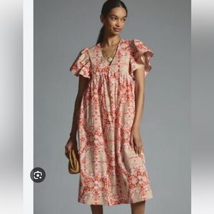 Anthropologie flutter sleeve midi dress